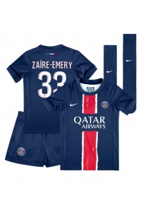 Paris Saint-Germain Warren Zaire-Emery #33 Jalkapallovaatteet Lasten Kotipeliasu 2024-25 Lyhythihainen (+ Lyhyet housut)